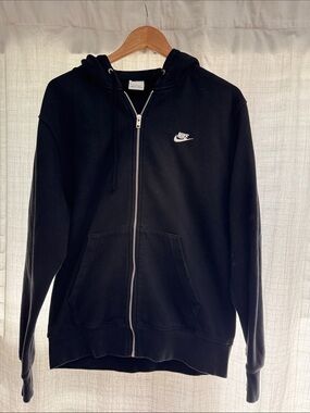 Nike Black Full-Zip Hooded Sweatshirt with White Logo